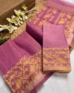 Dull Pink Soft Body Plain Jamdani Sari With Blouse Piece