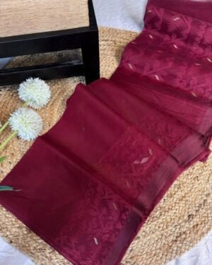 Pansy Purple Soft Body Plain Jamdani Sari With Blouse Piece