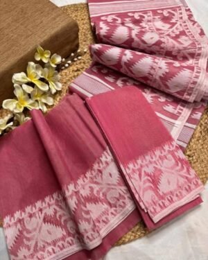 Tulip Pink Soft Body Plain Jamdani Sari With Blouse Piece