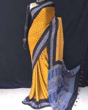 Modal Saree With Bandhni Work
