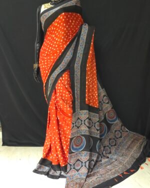 Modal Saree With Bandhni Work
