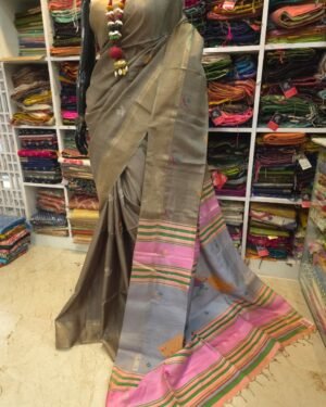 Pure Tussar Saree With Kala Khetra Work