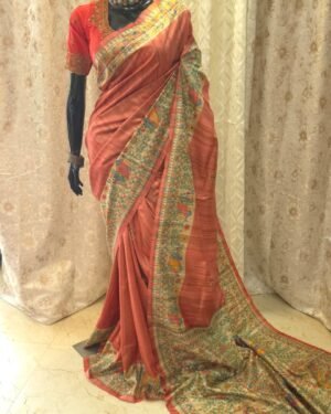 Ghicha Saree With Madhubani Paint