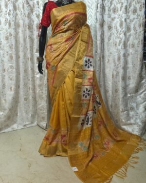 Hand Painted Pure Tussar With Kantha