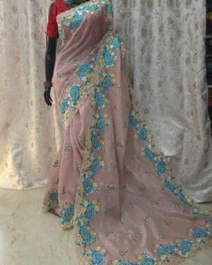 Crushed Tissue Embroidery Saree