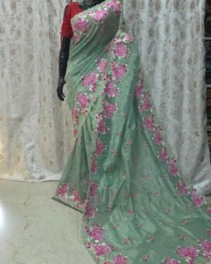 Crushed Tissue Embroidery Saree