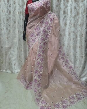 Crushed Tissue Embroidery Saree