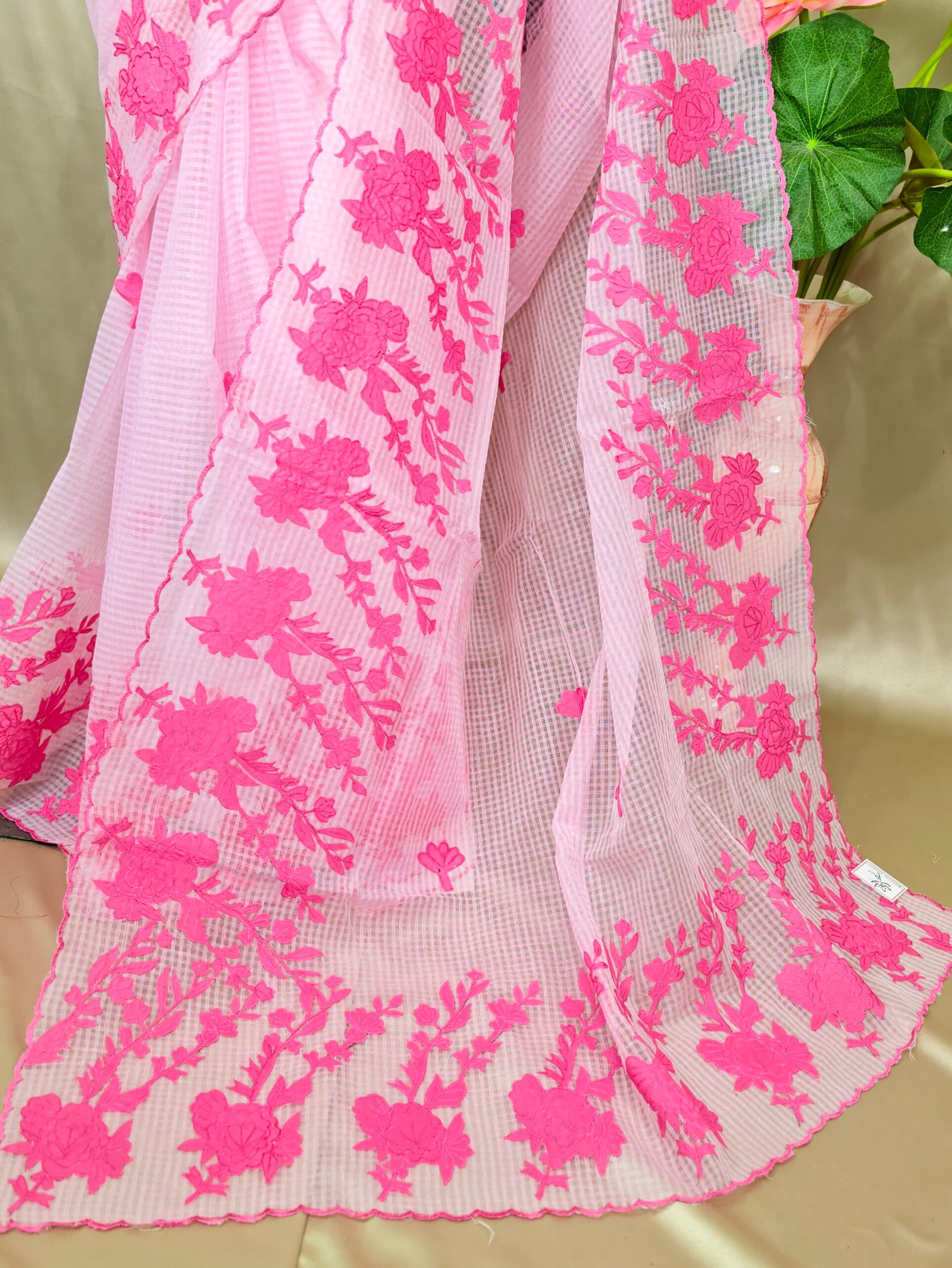 Rose Applique Reshom Kota - Image 3