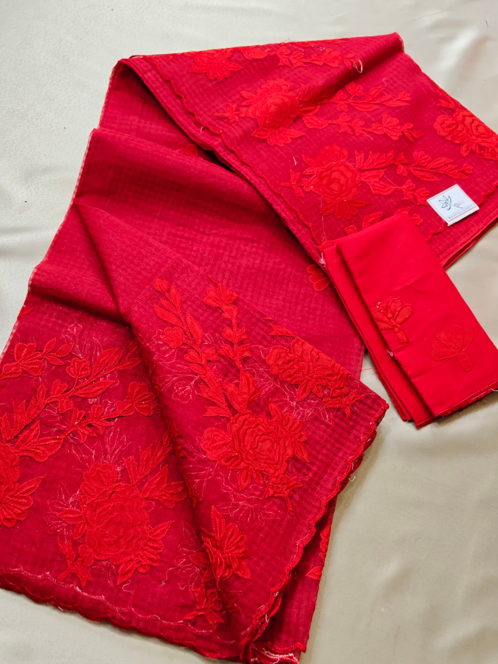 Rose Applique Reshom Kota - Image 4