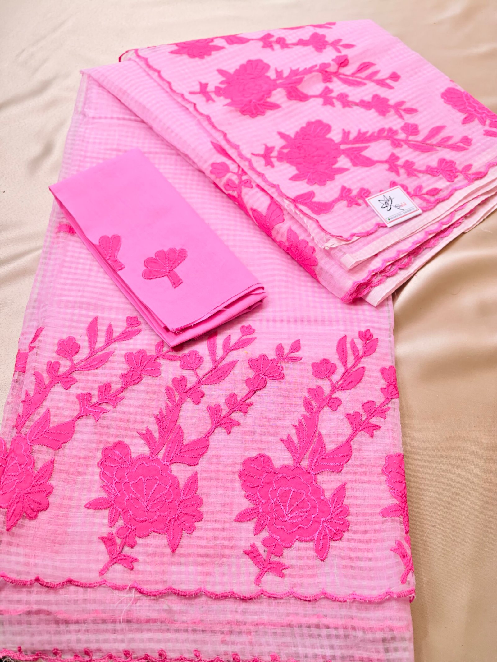 Rose Applique Reshom Kota - Image 4