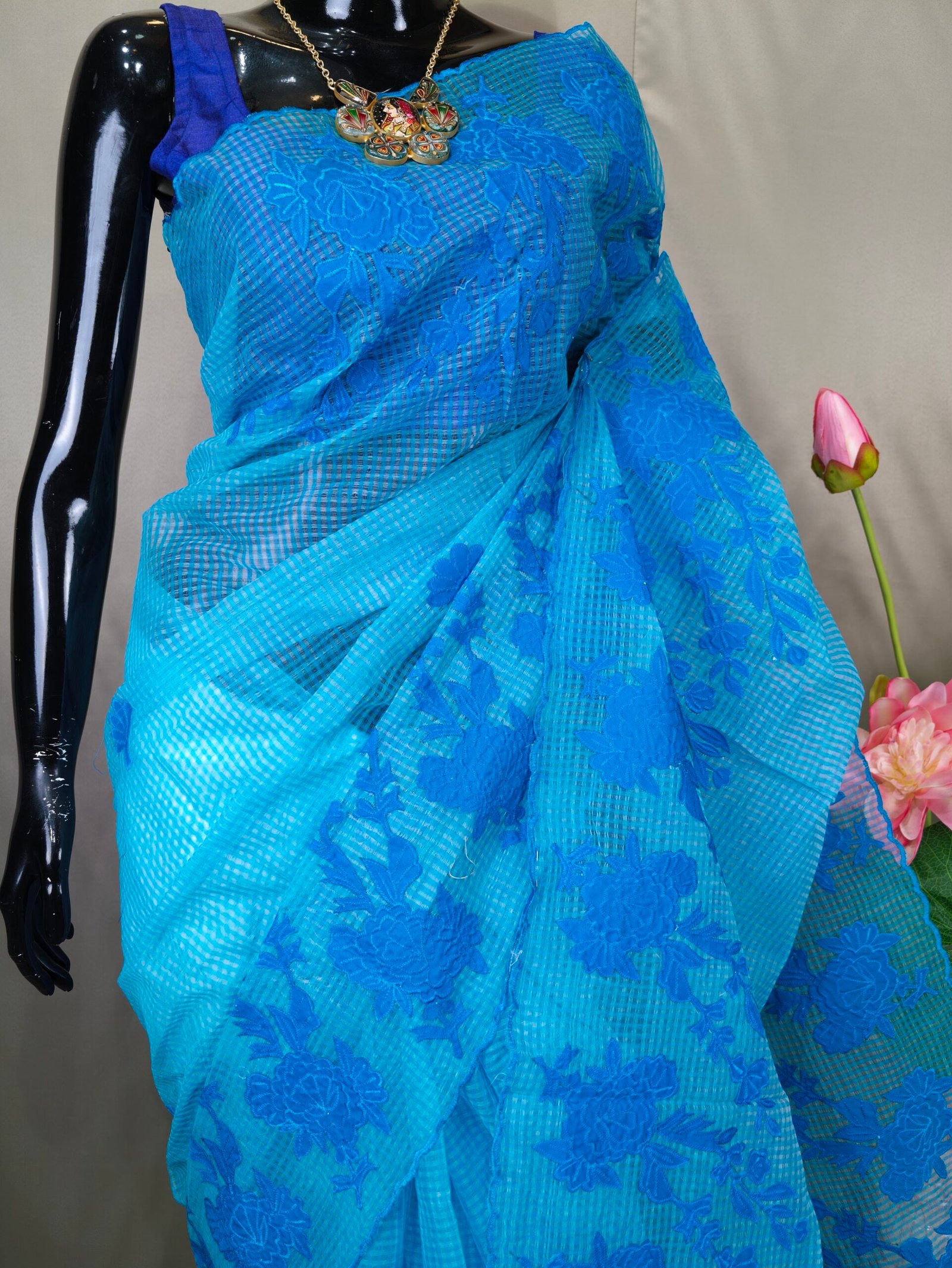 Rose Applique Reshom Kota - Image 2