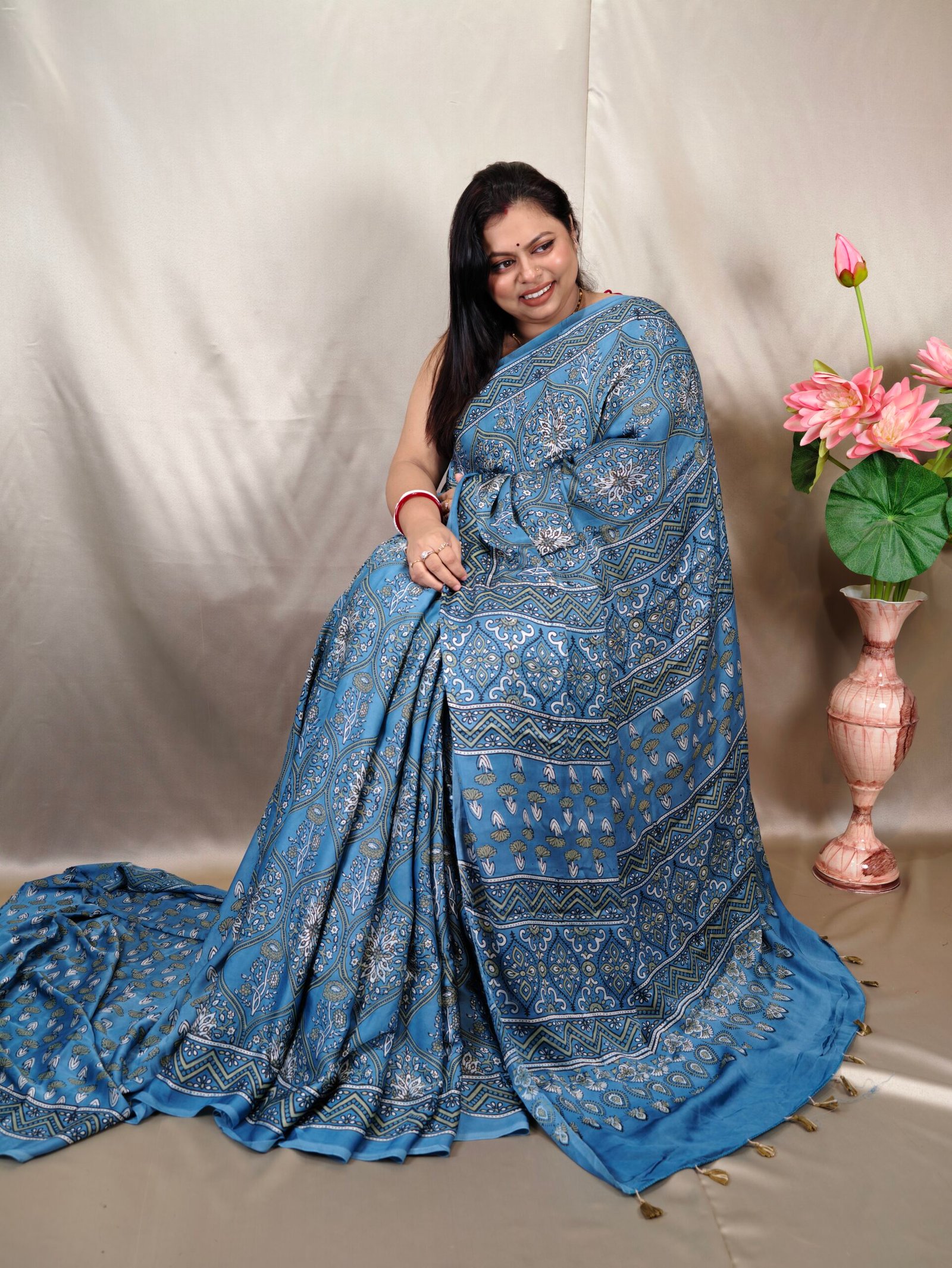 Ajrakh Modal Saree
