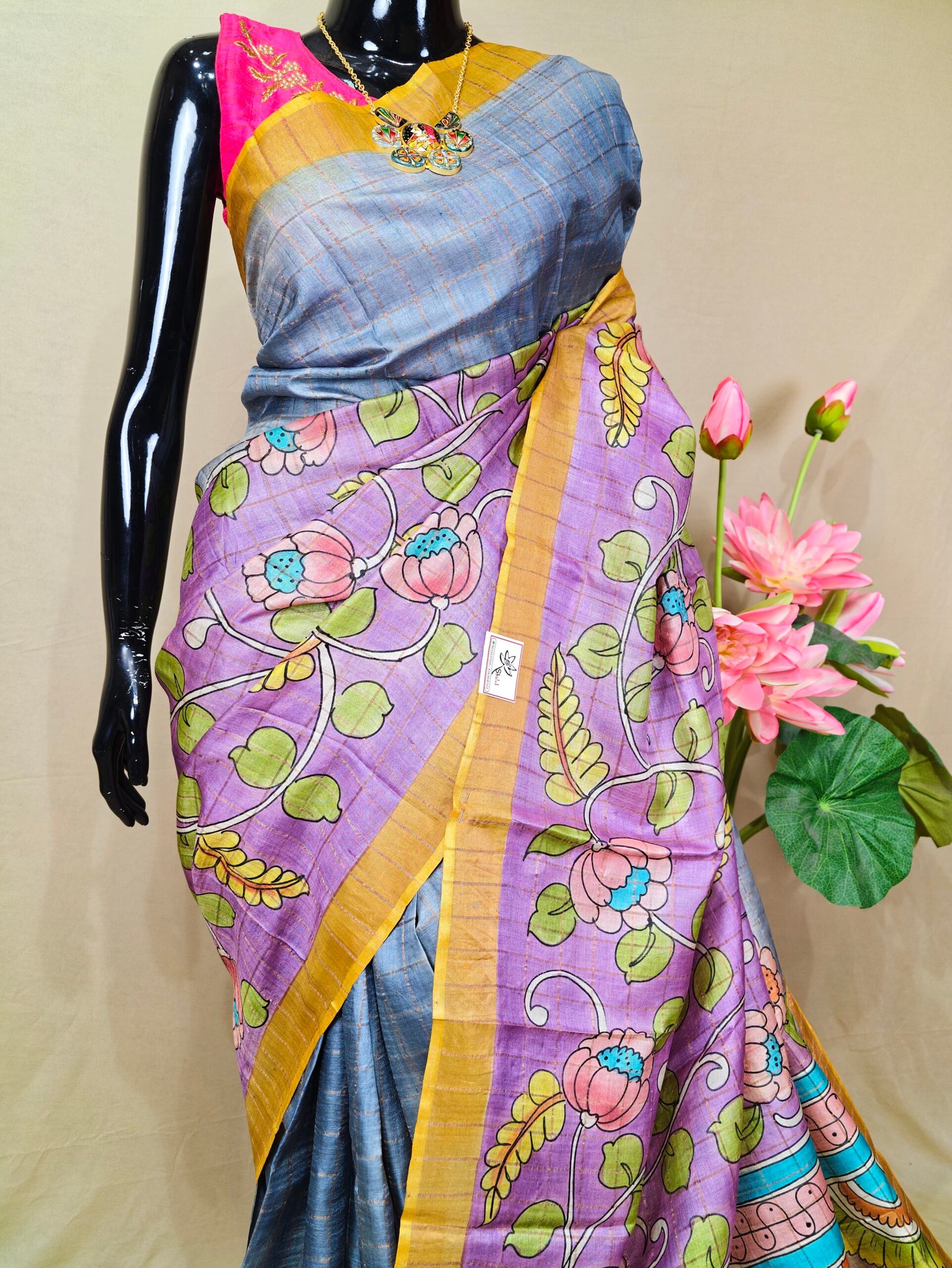 Tussar Kalamkari Saree - Image 3
