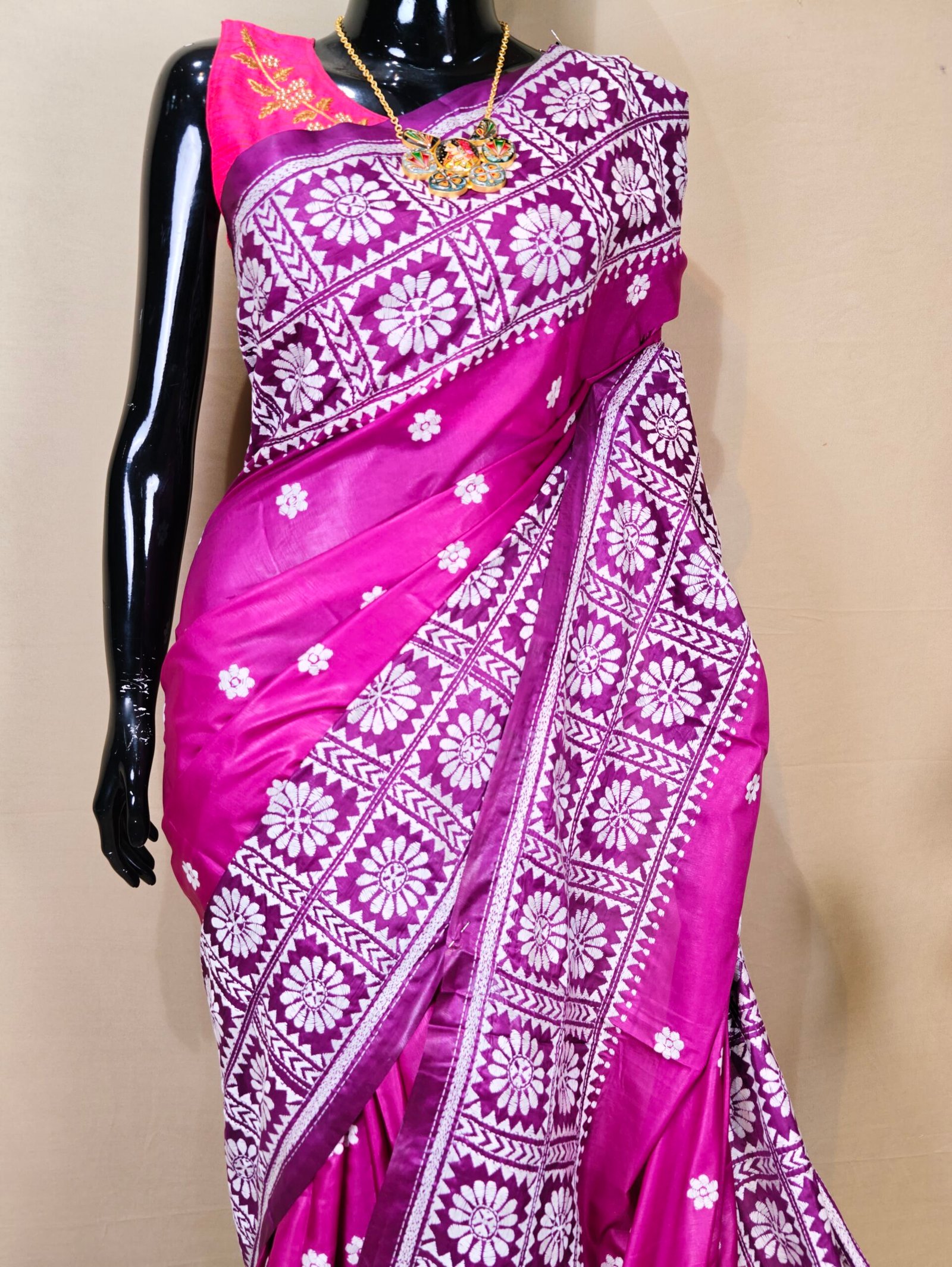 Tie And Dye Kantha Saree - Image 2